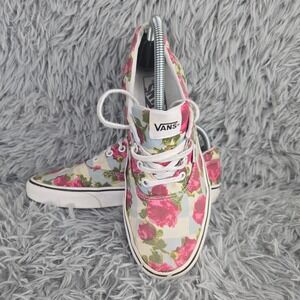 Vans Floral Rose Checkerboard Sneakers Women 9 Pink Blue Low Top Skate Shoes